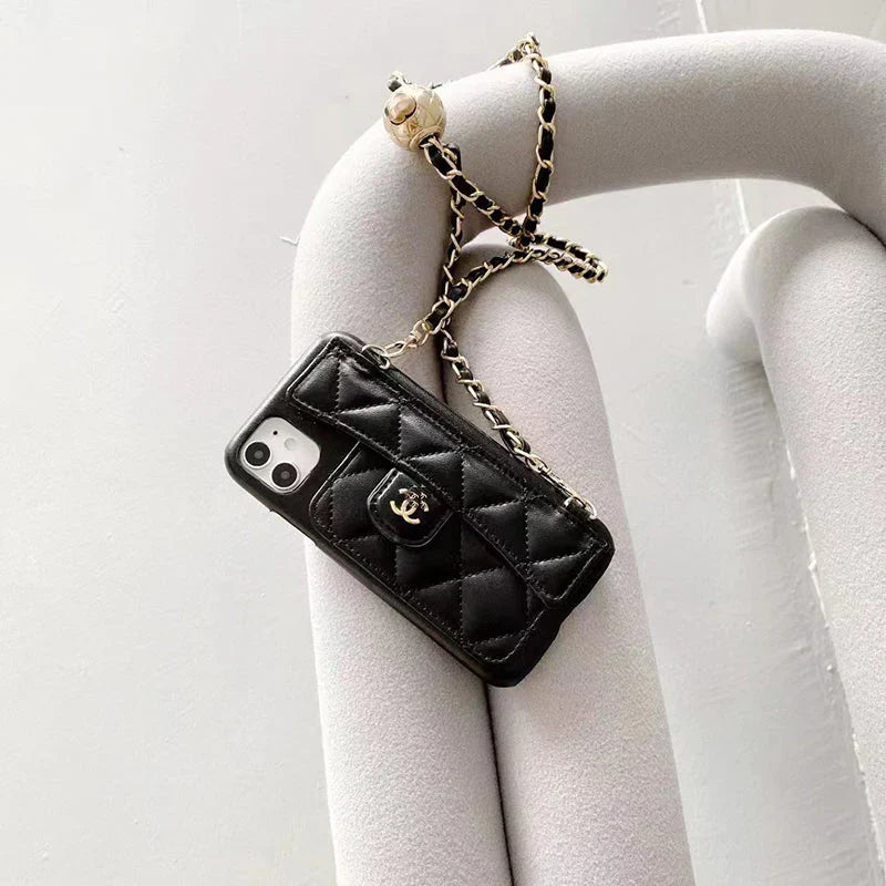 Caixa para iPhone de carteira de luxo com cadeia de mão /crossbody