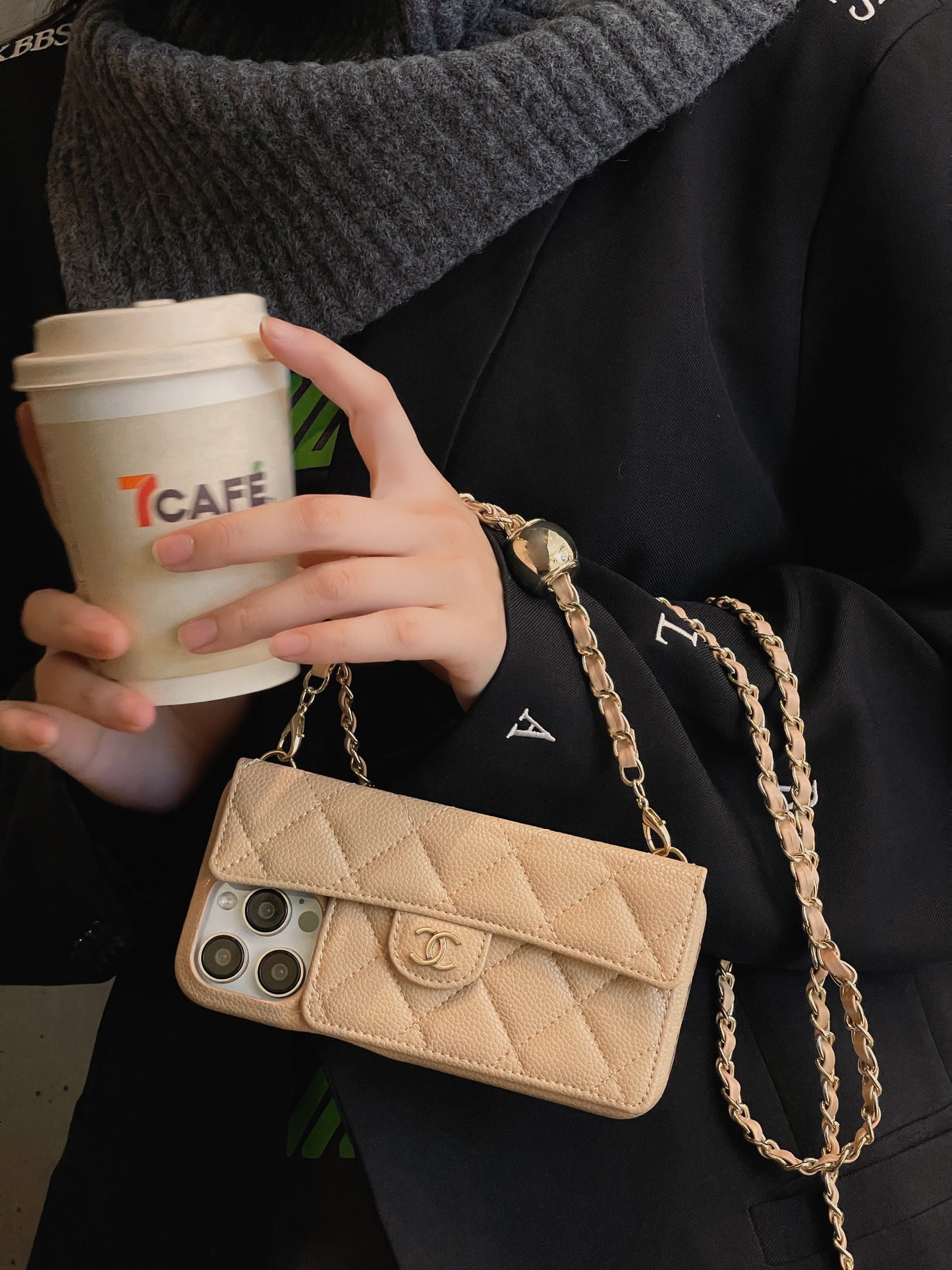 Caixa para iPhone de carteira de luxo com cadeia de mão /crossbody