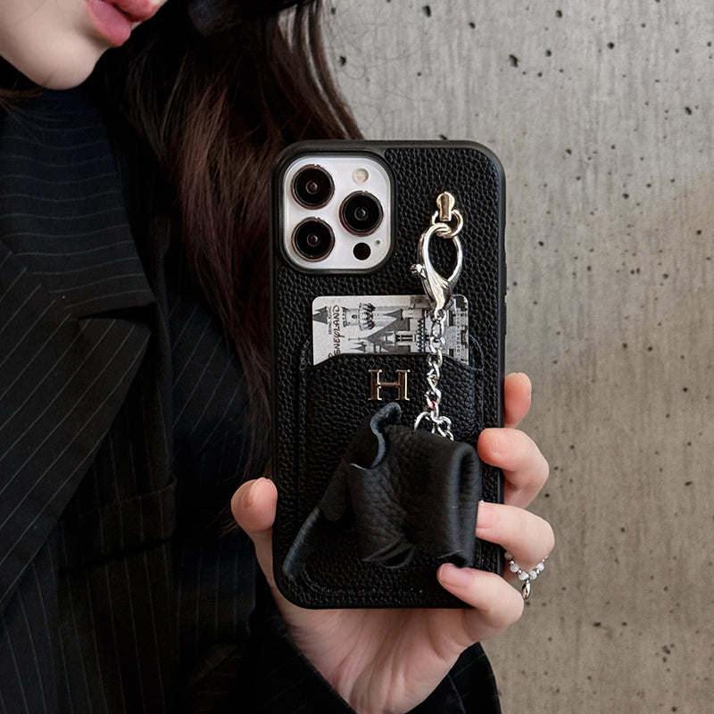 H portador de cartão de cartão de couro para iPhone