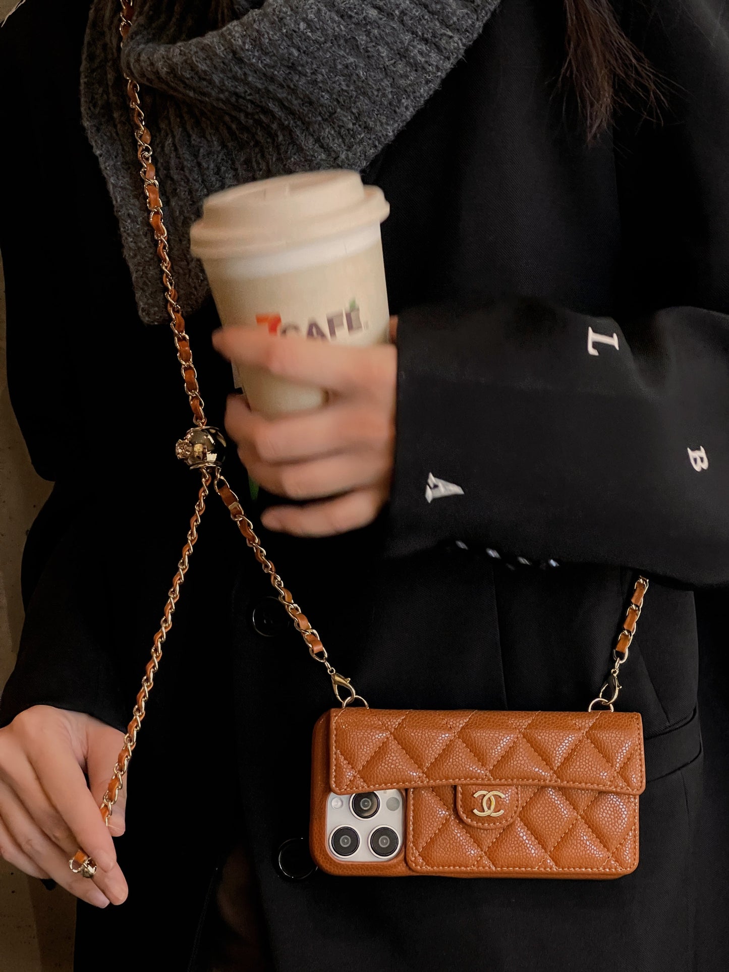 Caixa para iPhone de carteira de luxo com cadeia de mão /crossbody