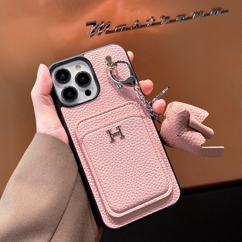 H portador de cartão de cartão de couro para iPhone