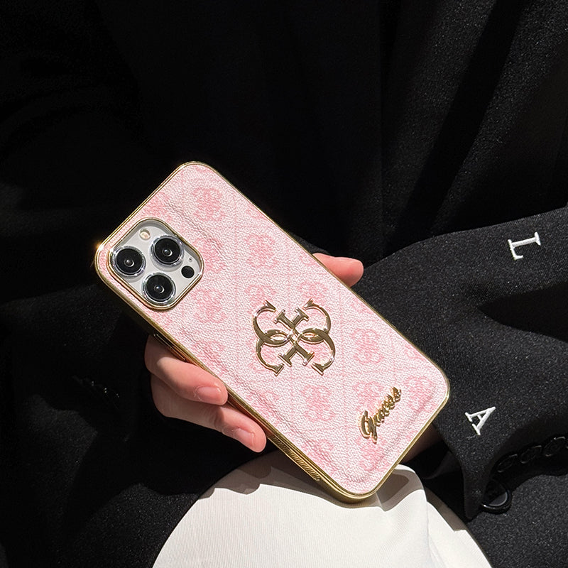 Gue gouden logo lederen iPhone -hoesje