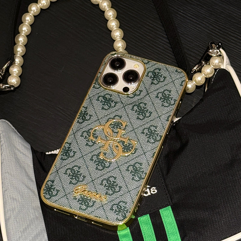 Gue gouden logo lederen iPhone -hoesje