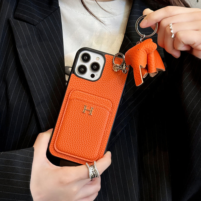 H portador de cartão de cartão de couro para iPhone