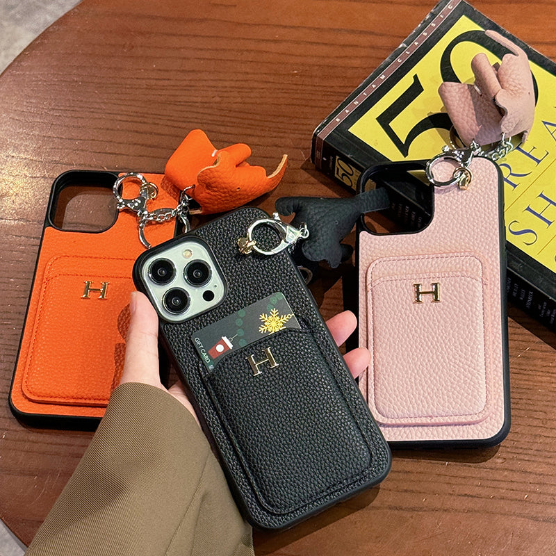 H portador de cartão de cartão de couro para iPhone