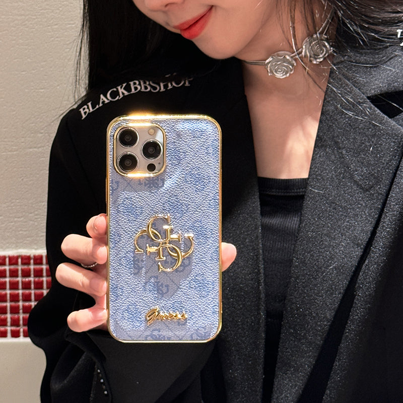 Gue gouden logo lederen iPhone -hoesje