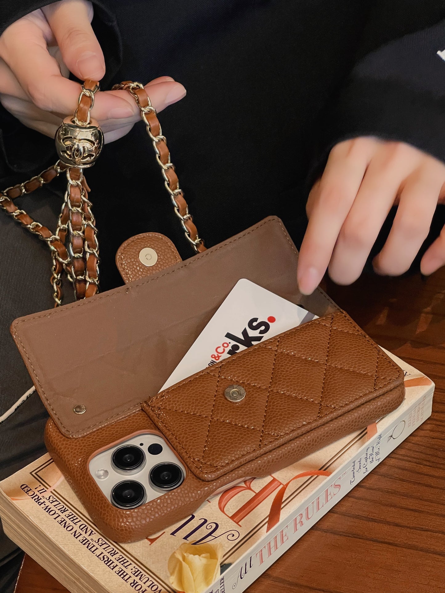 Caixa para iPhone de carteira de luxo com cadeia de mão /crossbody