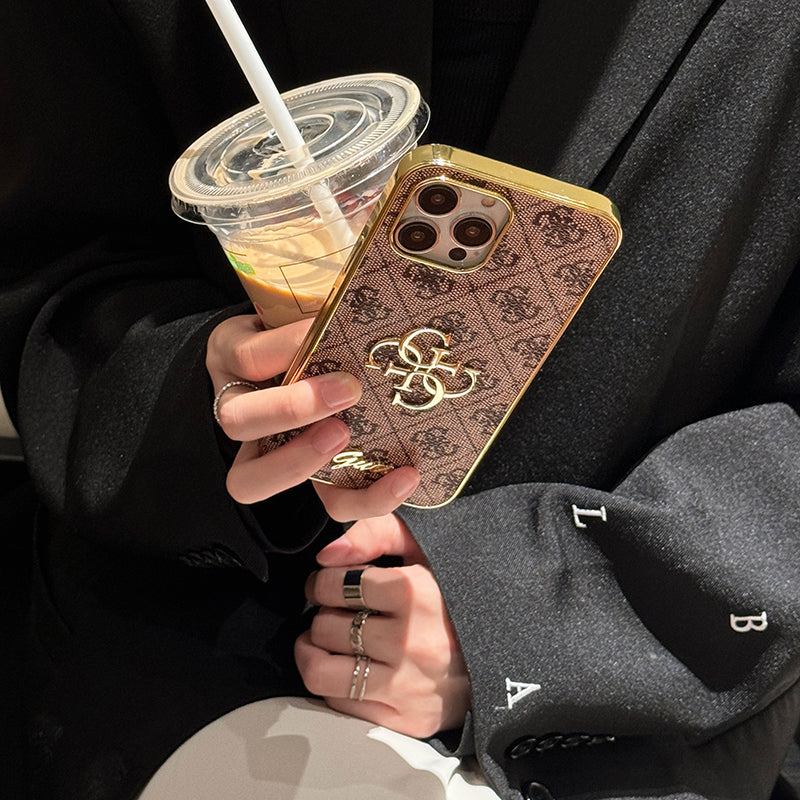 Gue gouden logo lederen iPhone -hoesje