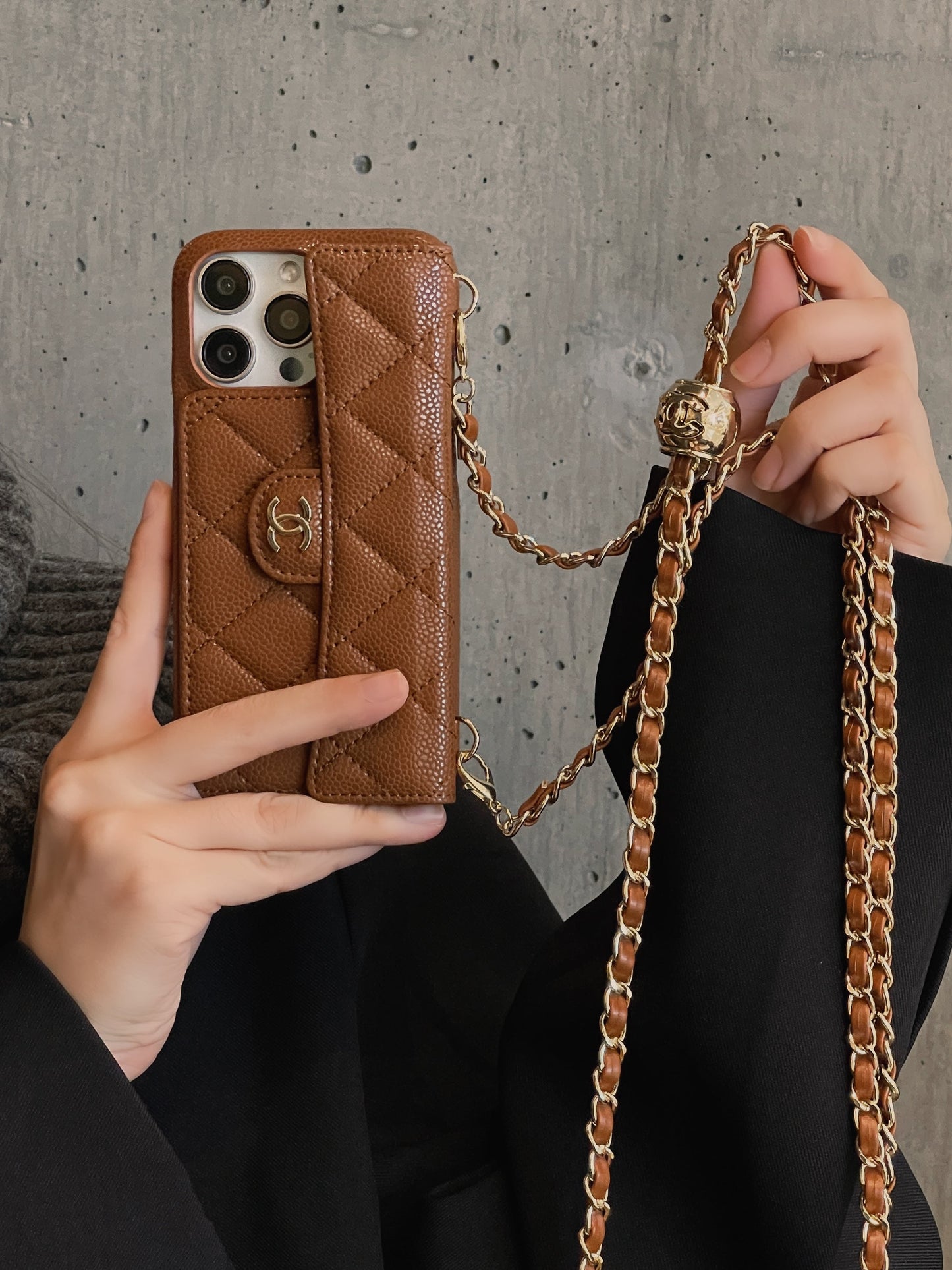 Caixa para iPhone de carteira de luxo com cadeia de mão /crossbody