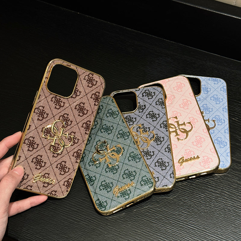 Gue gouden logo lederen iPhone -hoesje