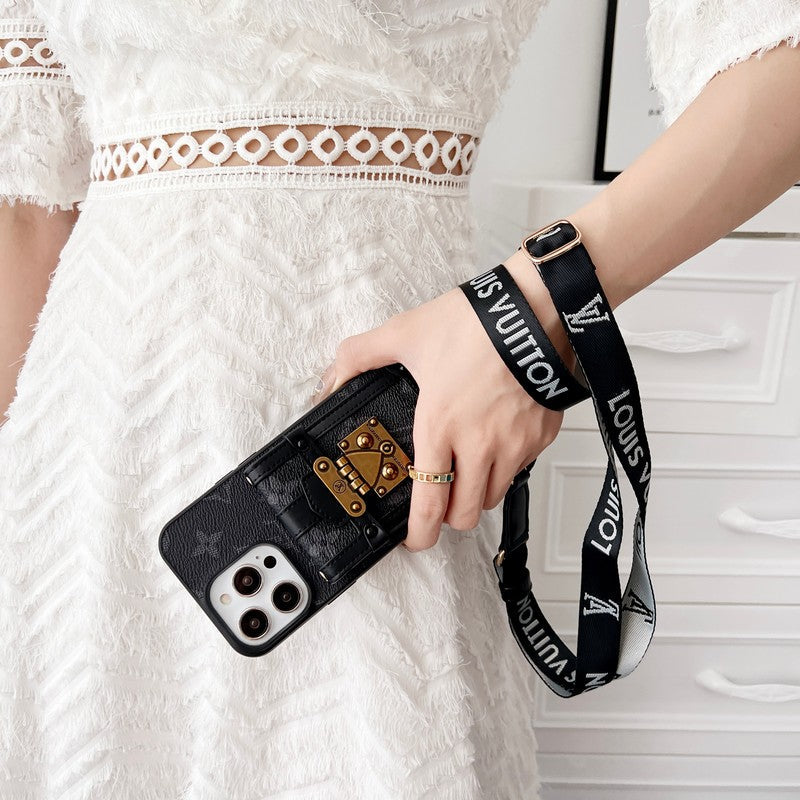 Lou Black & Hvitt crossbody-deksel til iPhone med kjede