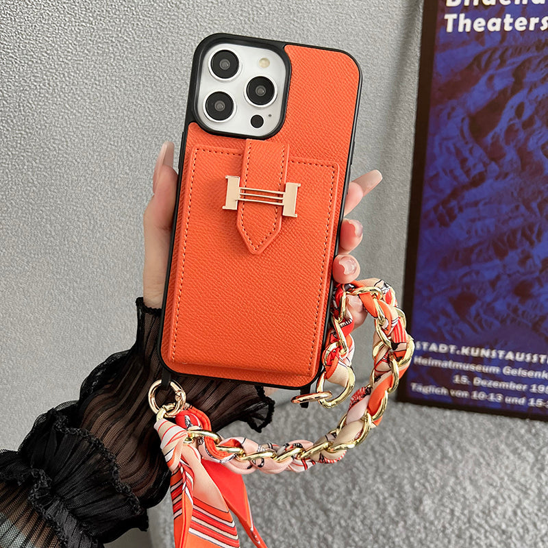 H -kortpose skjerf i skinn iPhone -veske