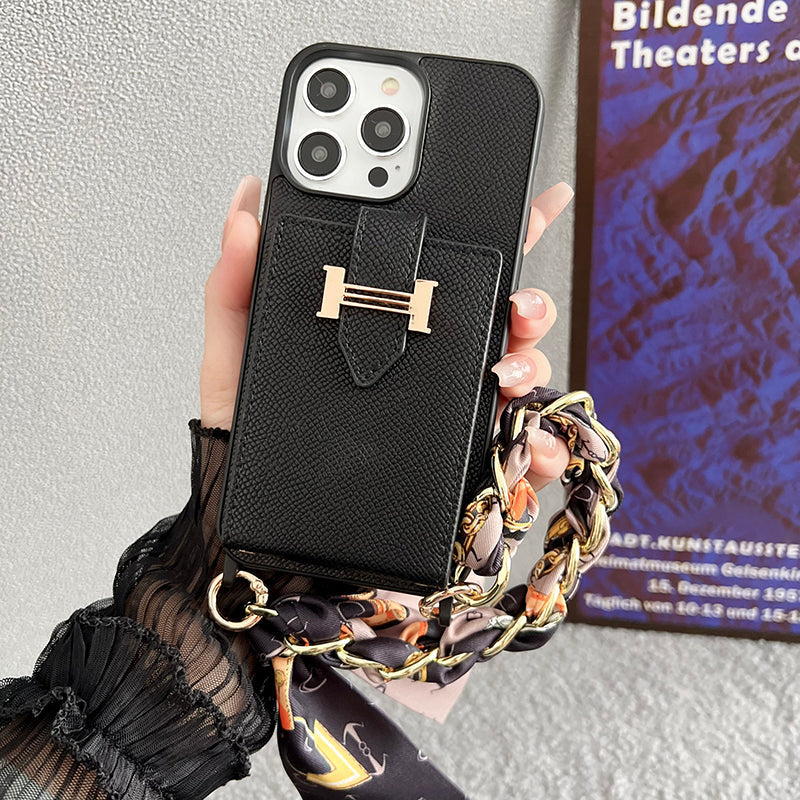 H -kortpose skjerf i skinn iPhone -veske