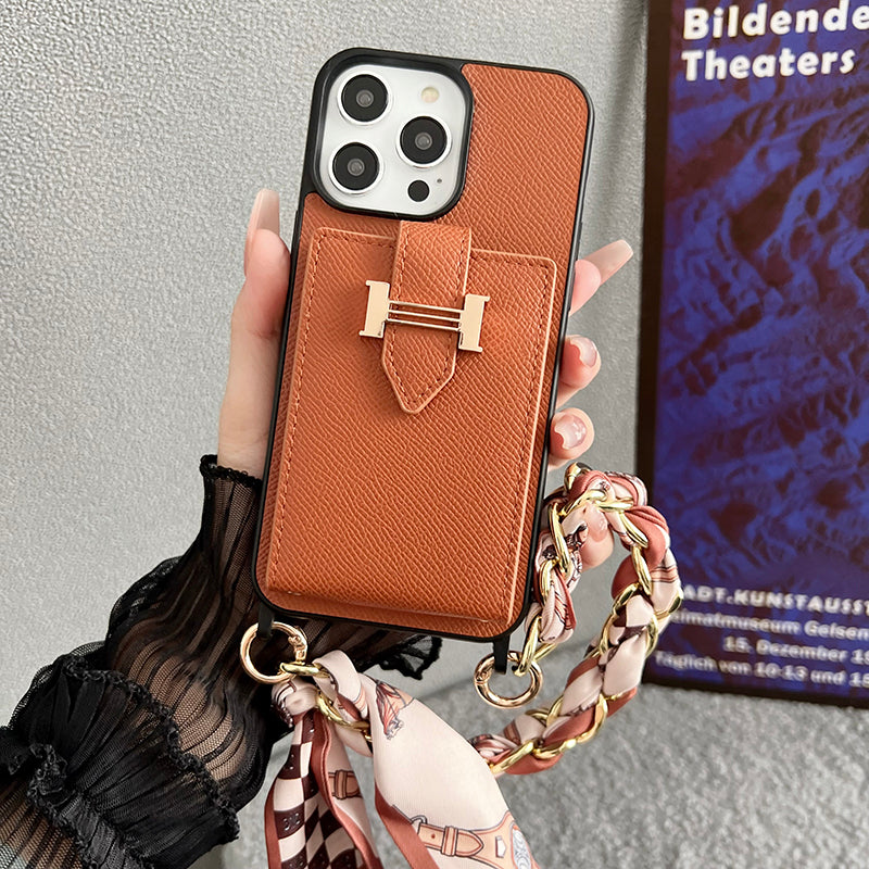 H -kortpose skjerf i skinn iPhone -veske