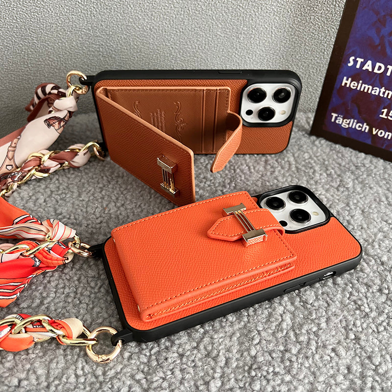 H -kortpose skjerf i skinn iPhone -veske