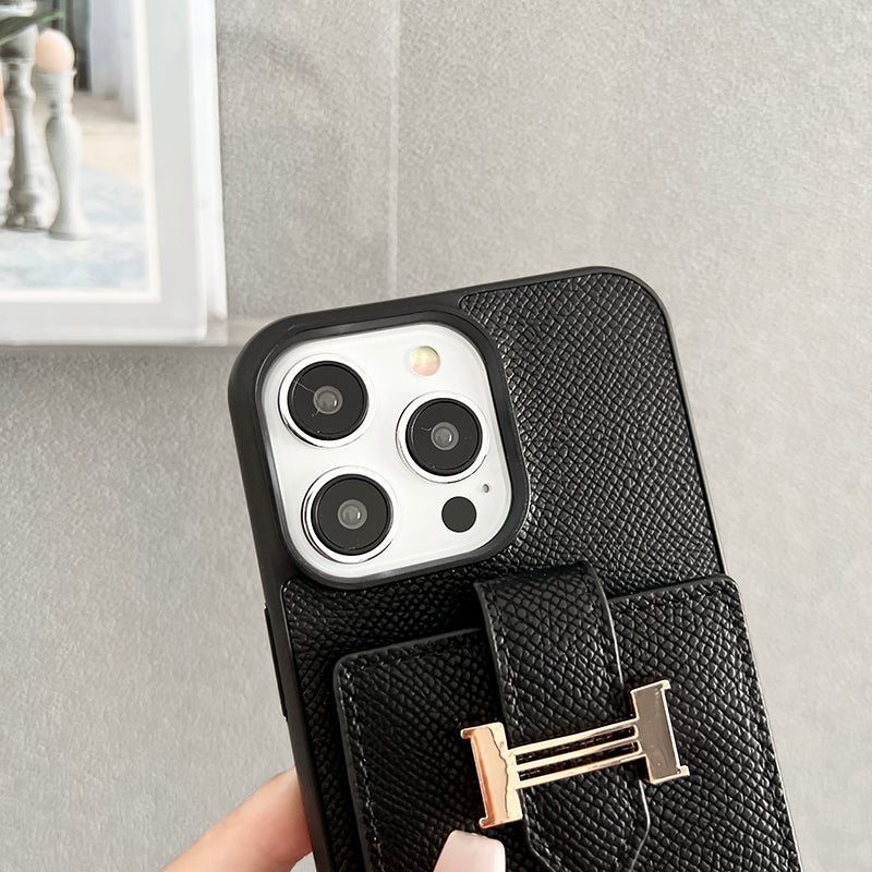 H -kortpose skjerf i skinn iPhone -veske