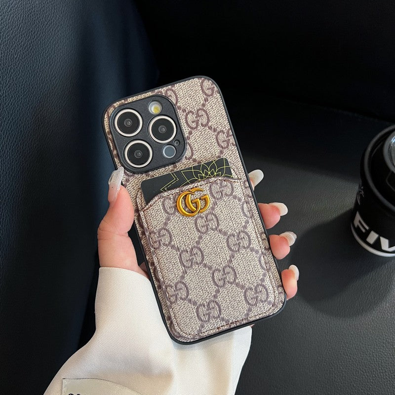 Caso do iPhone clássico de bolsa de cartão GG