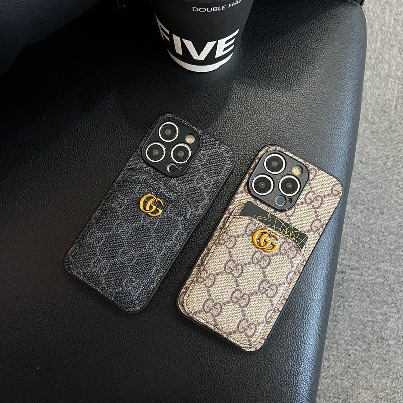 Caso do iPhone clássico de bolsa de cartão GG