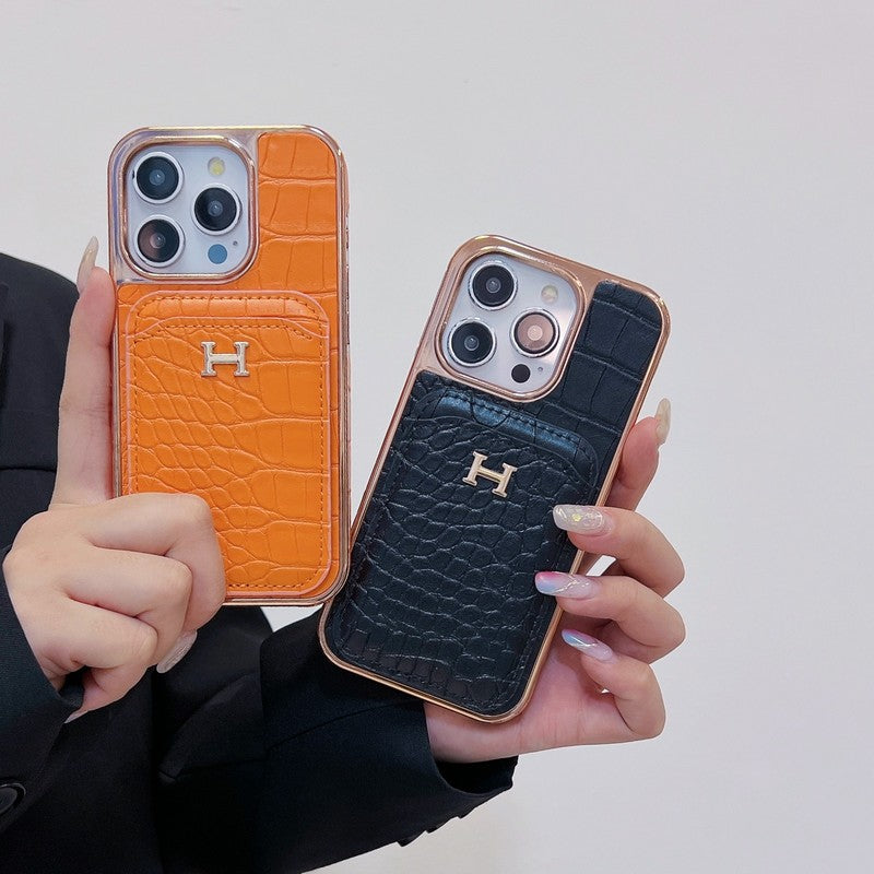 H Rose Gold Leather iPhone -veske
