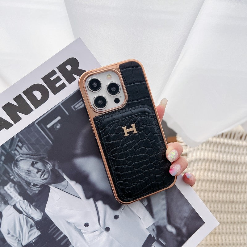 H Rose Gold Leather iPhone -veske