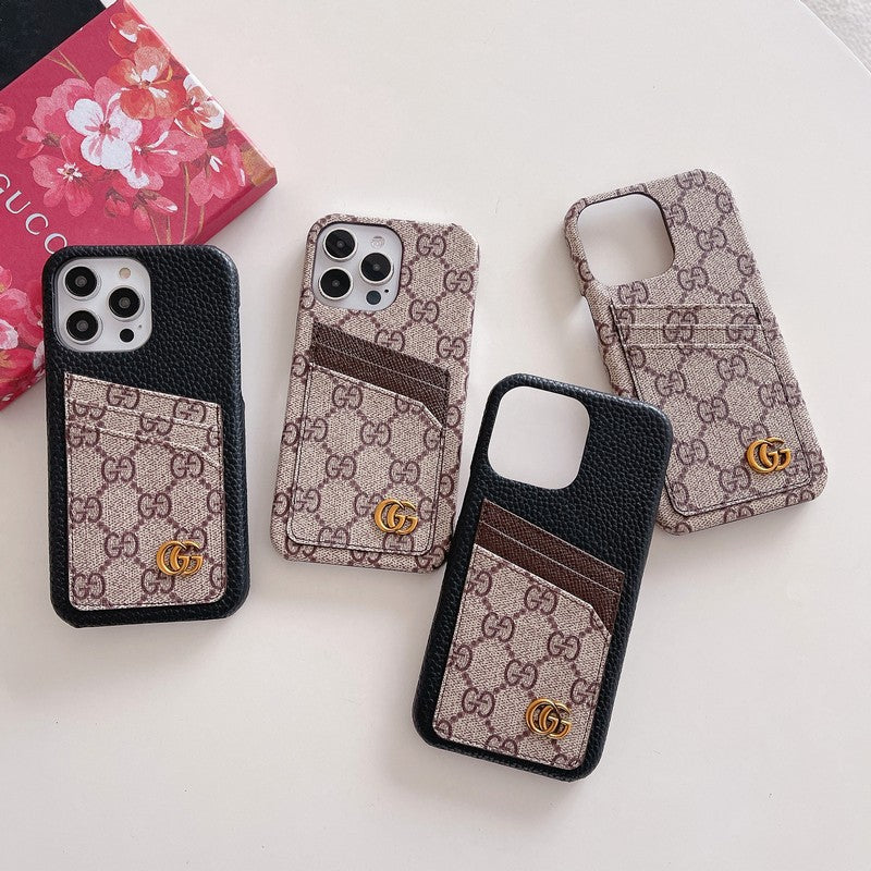 Caso do iPhone clássico de bolsa de cartão GG
