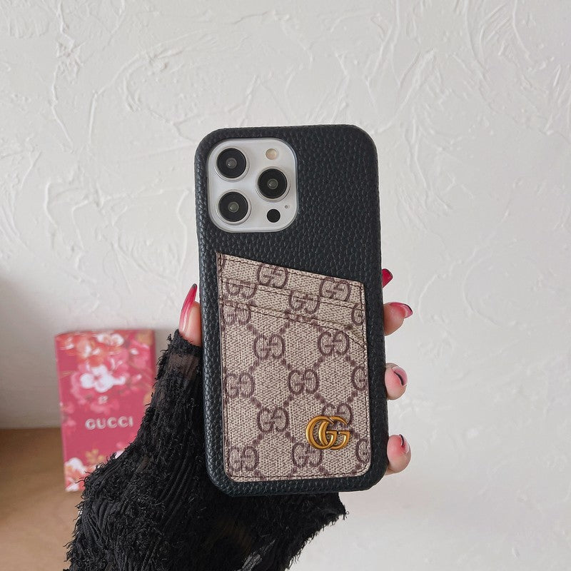 Caso do iPhone clássico de bolsa de cartão GG