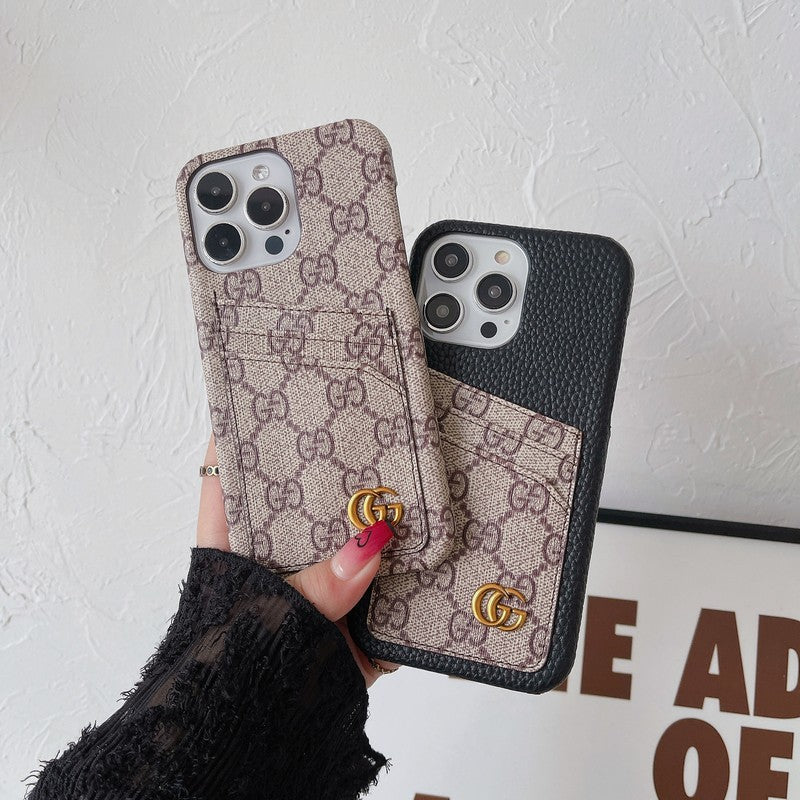 Caso do iPhone clássico de bolsa de cartão GG