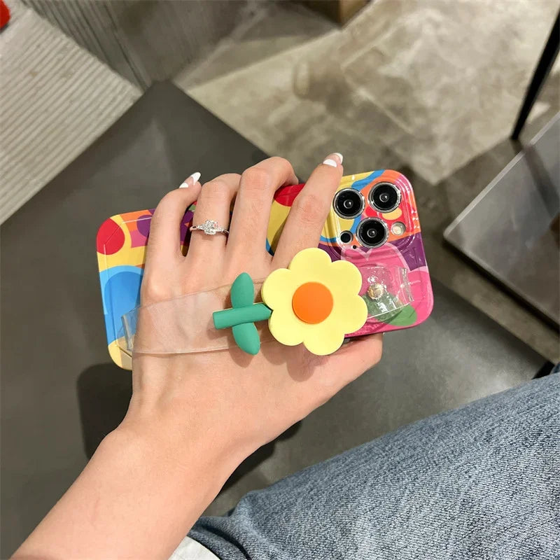 Flor com cordão de alça de alça de silicone para iPhone