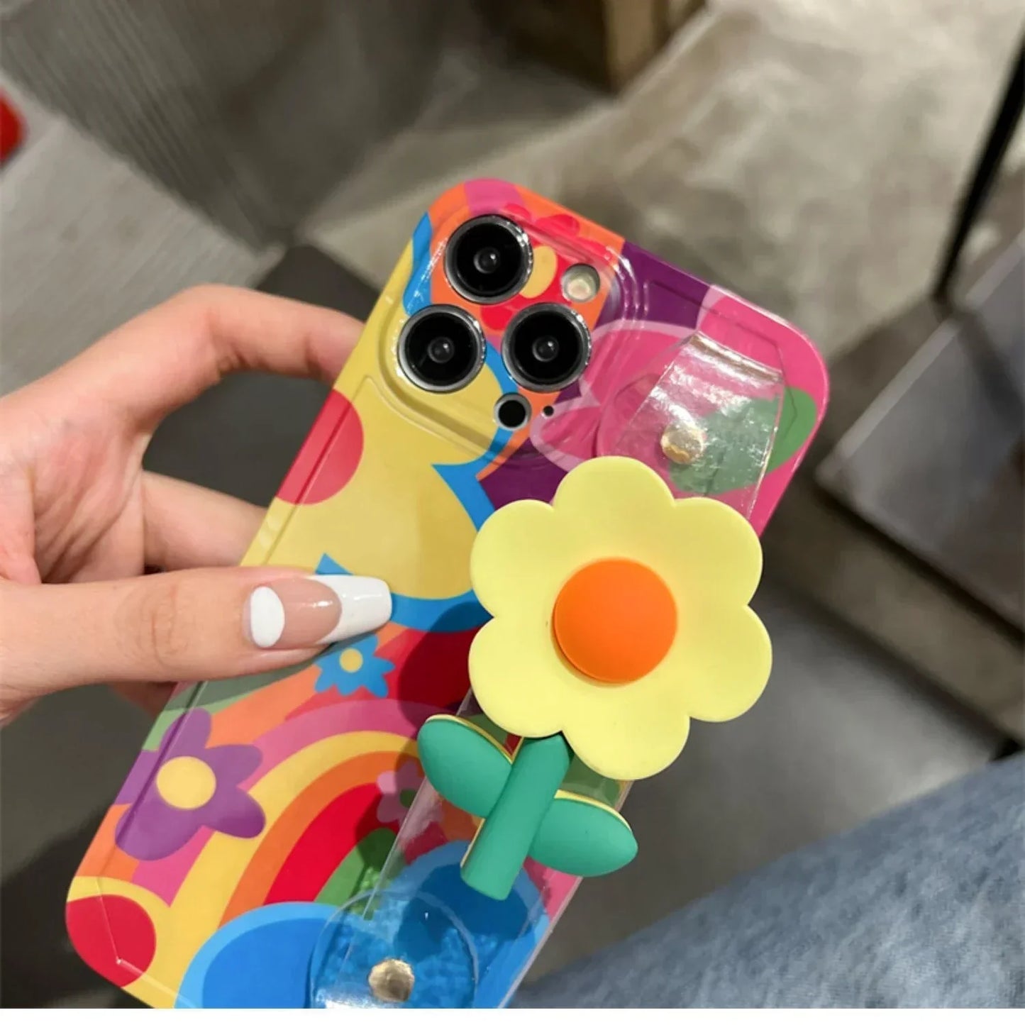 Flor com cordão de alça de alça de silicone para iPhone
