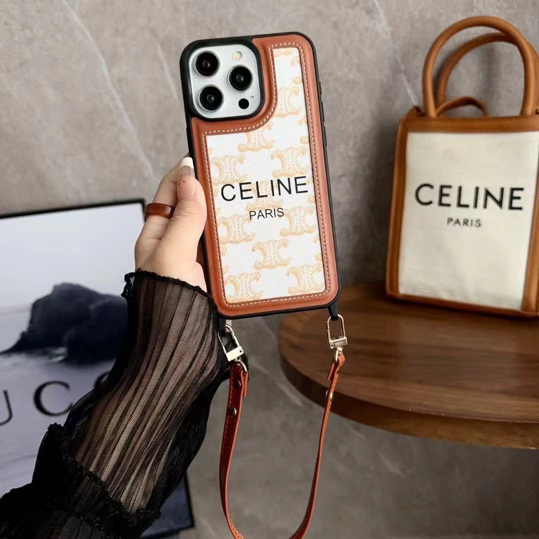 White Celine iPhone-sak med Strap-SZ231124
