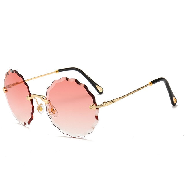 Luksuriøse runde solbriller kvinner merkevaredesigner rimless solglass for kvinnelig fargetone mote rosie briller