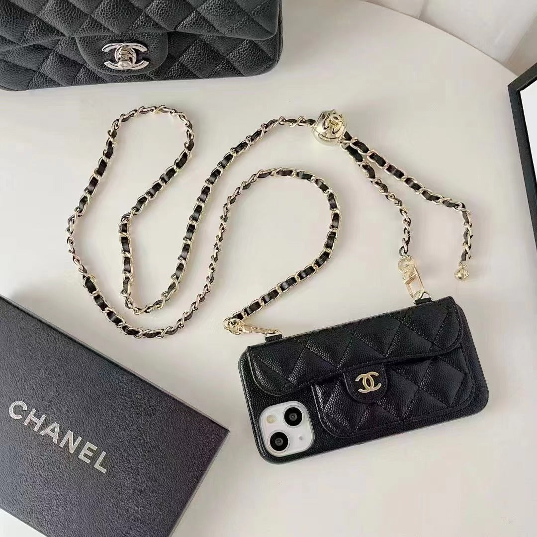 Caixa para iPhone de carteira de luxo com cadeia de mão /crossbody