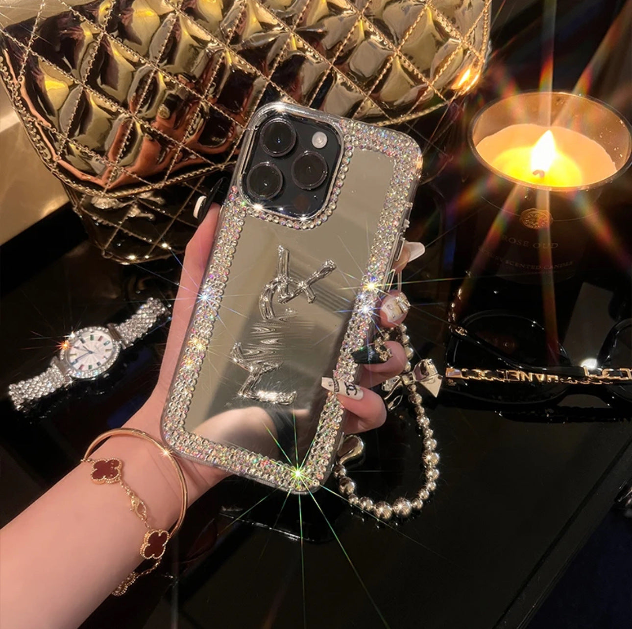 Glamorøs skjønnhetsspeil iPhone-deksel – Sminke & Stil på farten!