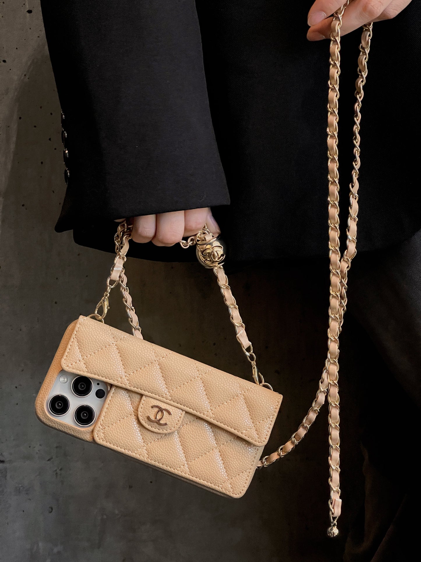 Caixa para iPhone de carteira de luxo com cadeia de mão /crossbody