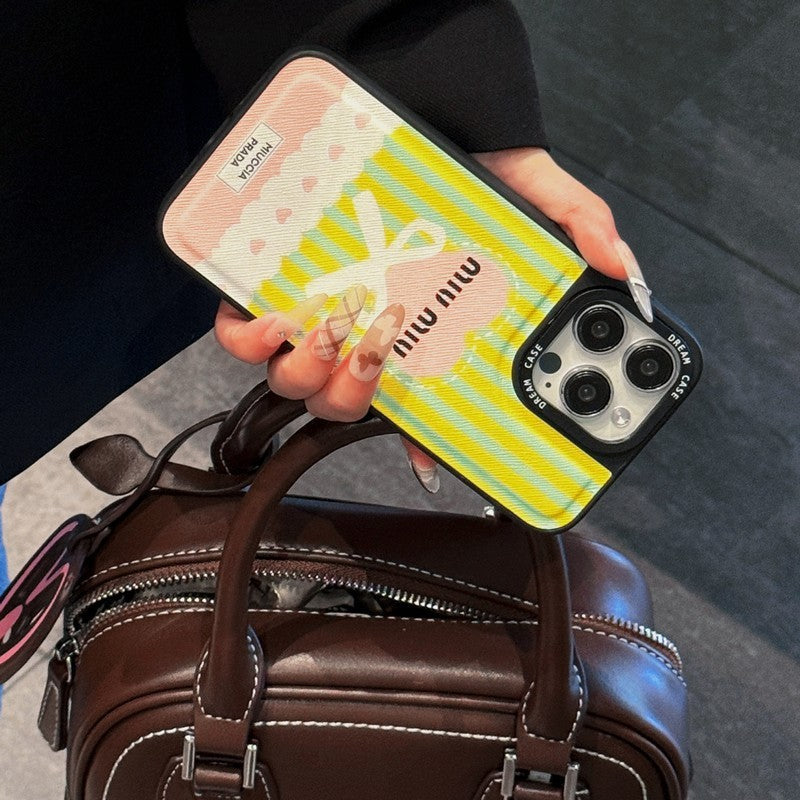 Miu Green & Bleikt leðurhulstur fyrir iPhone