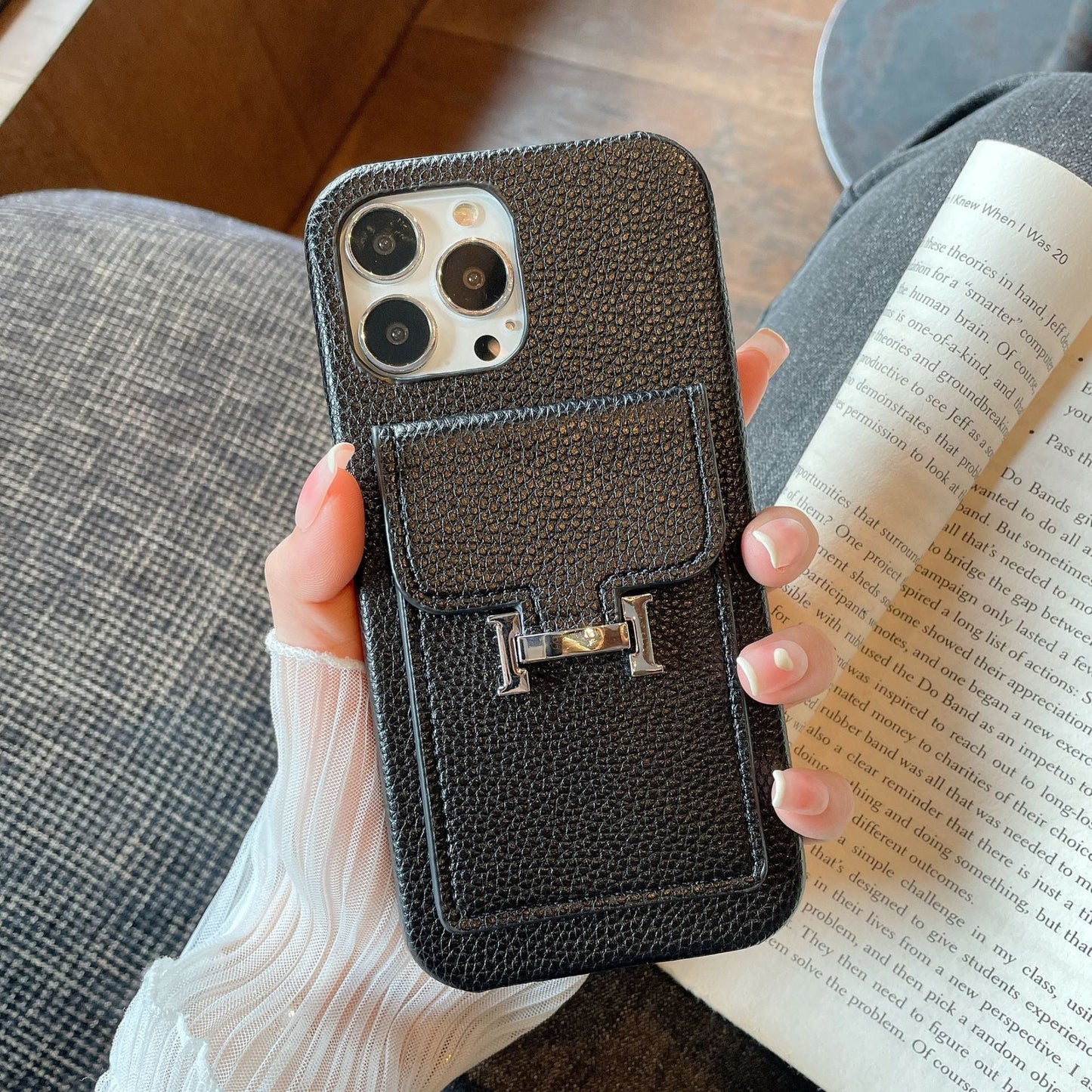 H -kortholder iPhone -lær