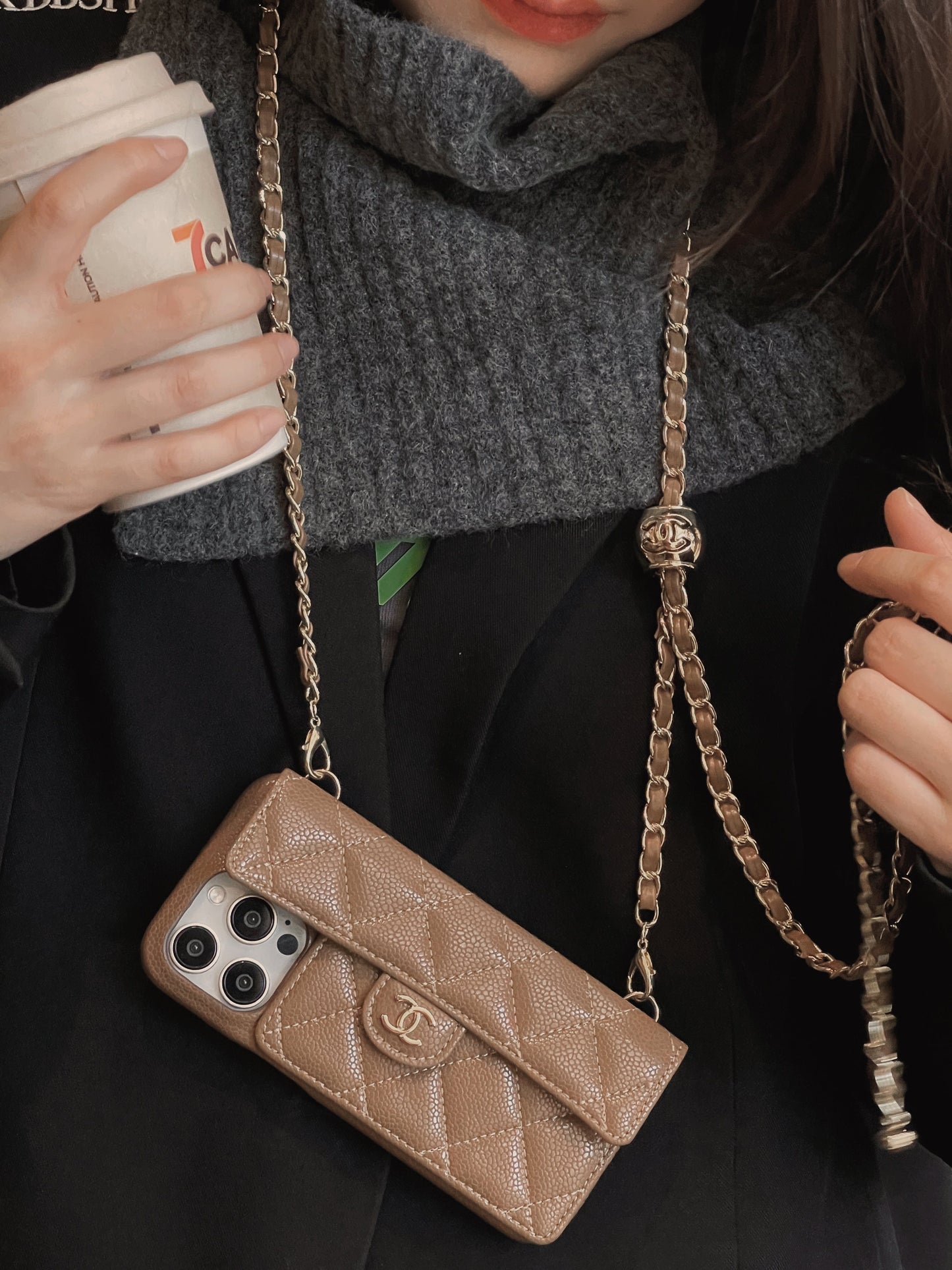 Caixa para iPhone de carteira de luxo com cadeia de mão /crossbody