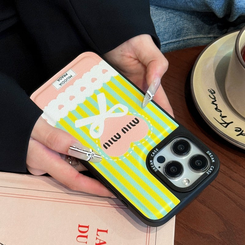 Miu Green & Bleikt leðurhulstur fyrir iPhone