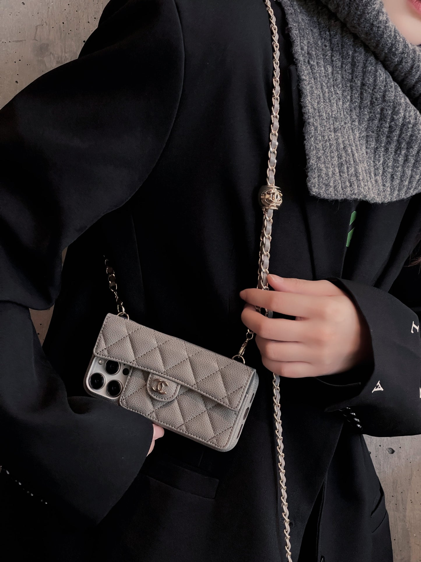 Caixa para iPhone de carteira de luxo com cadeia de mão /crossbody