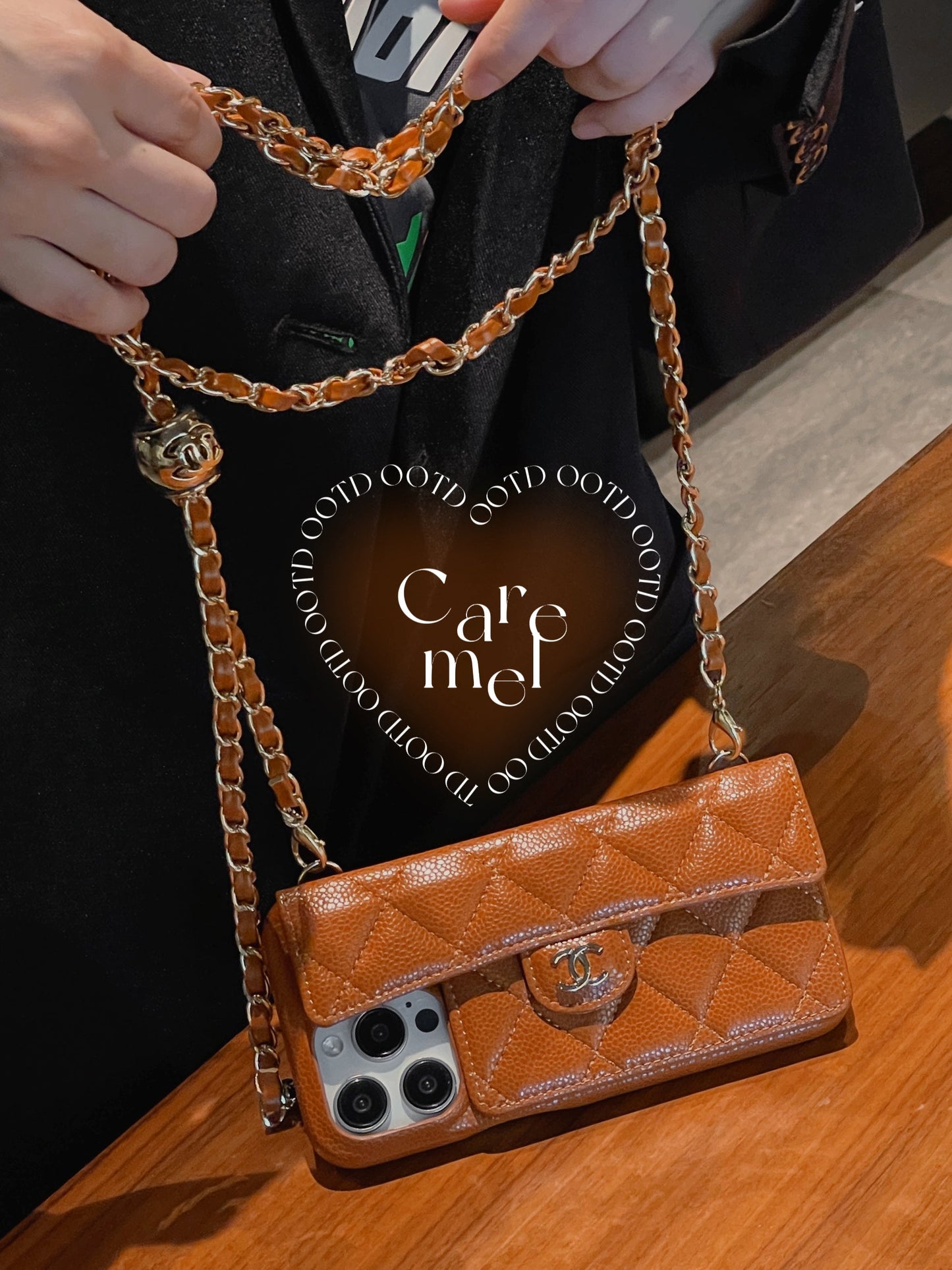 Caixa para iPhone de carteira de luxo com cadeia de mão /crossbody