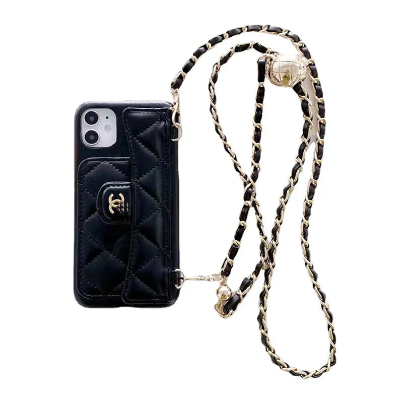 Caixa para iPhone de carteira de luxo com cadeia de mão /crossbody