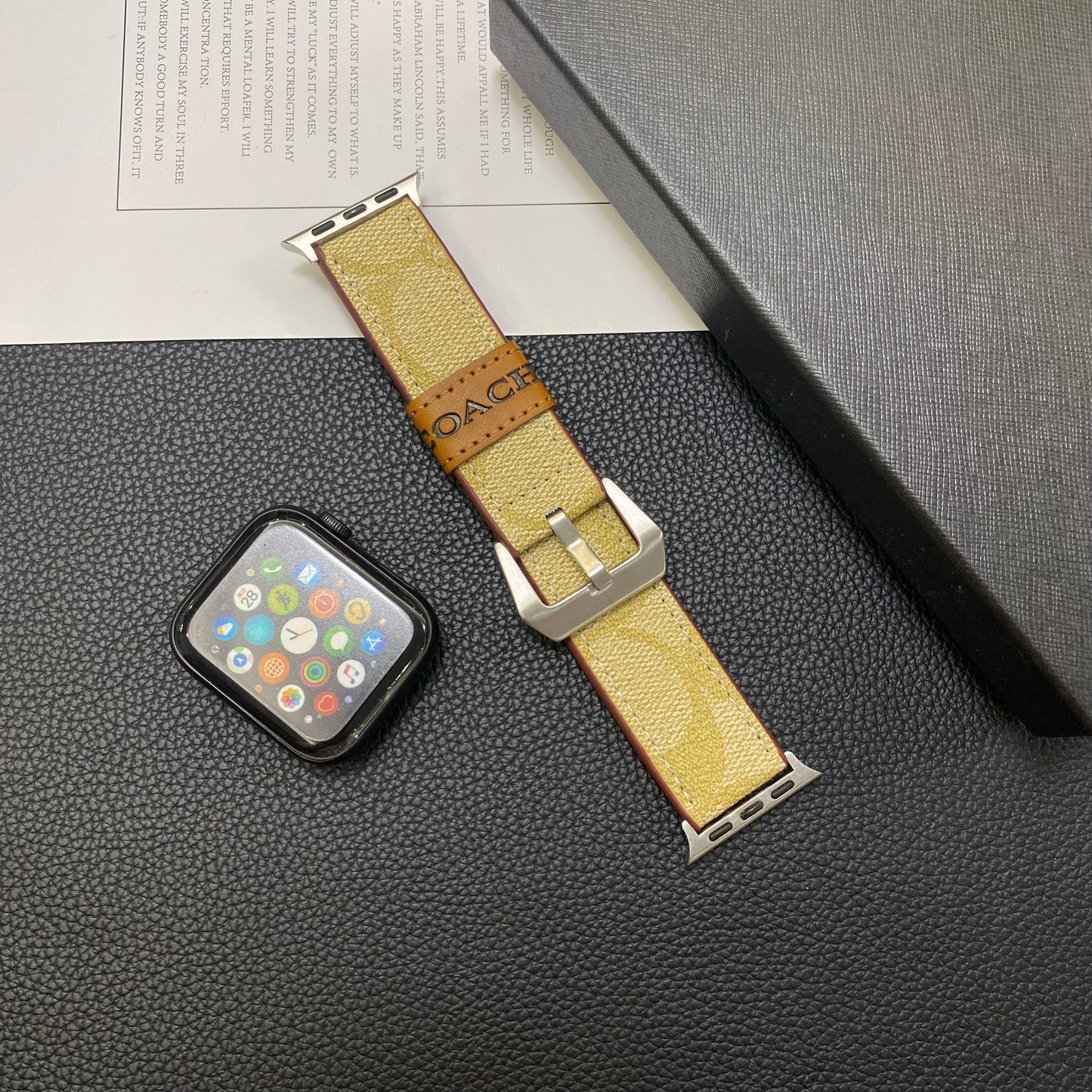Treinador de couro Apple Watch Band Coffee-YHK244221710