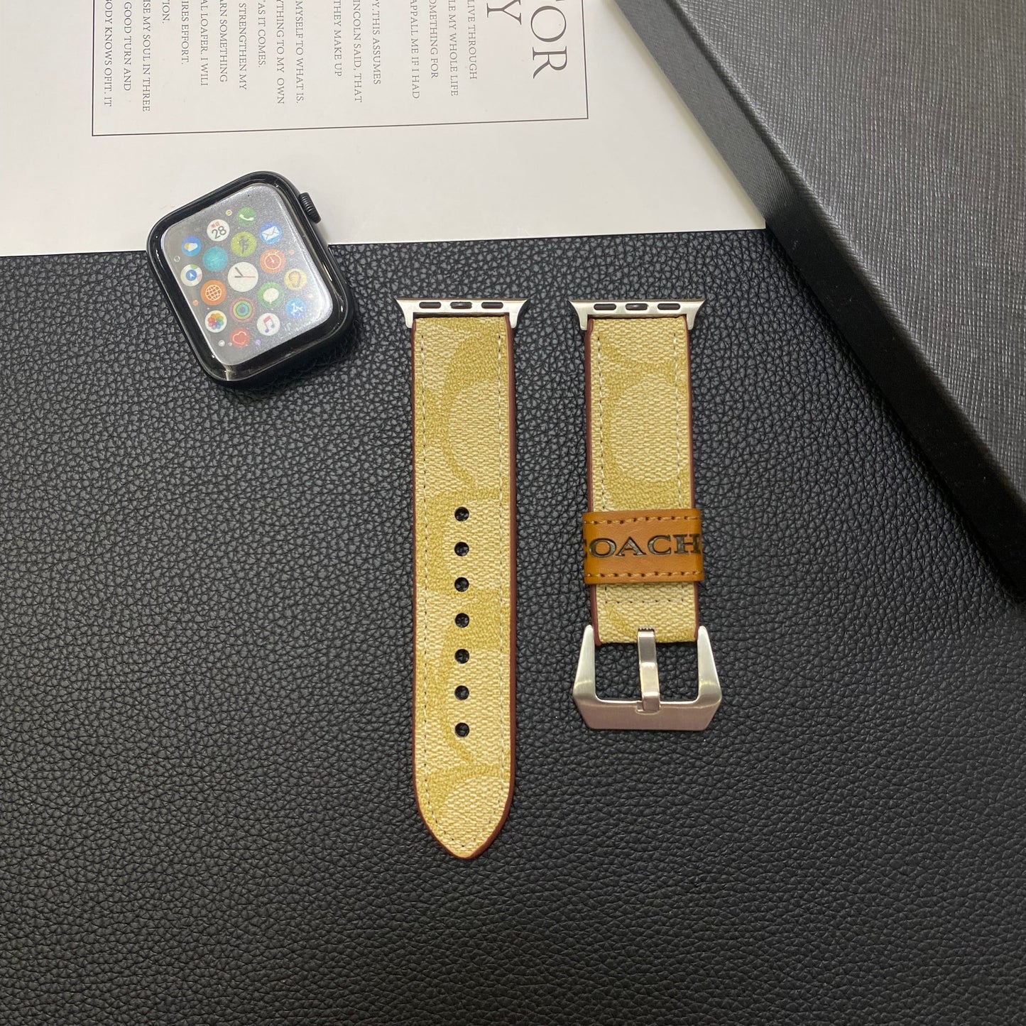 Treinador de couro Apple Watch Band Coffee-YHK244221710