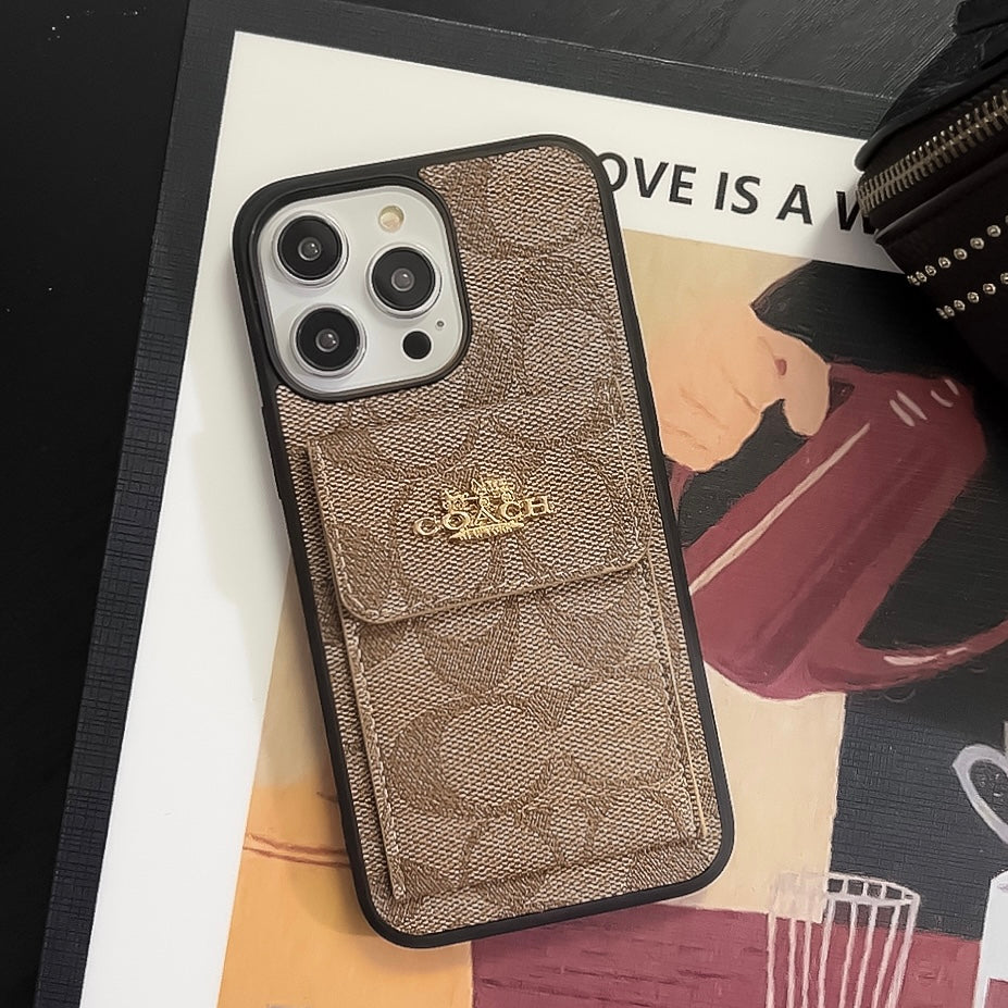 Coach iPhone -sak med kortholder lommebok Light Brown -Szk240425