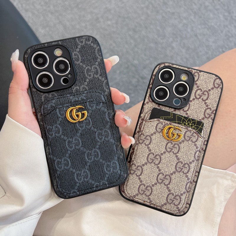 Caso do iPhone clássico de bolsa de cartão GG