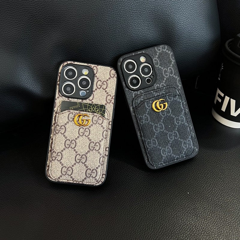 Caso do iPhone clássico de bolsa de cartão GG