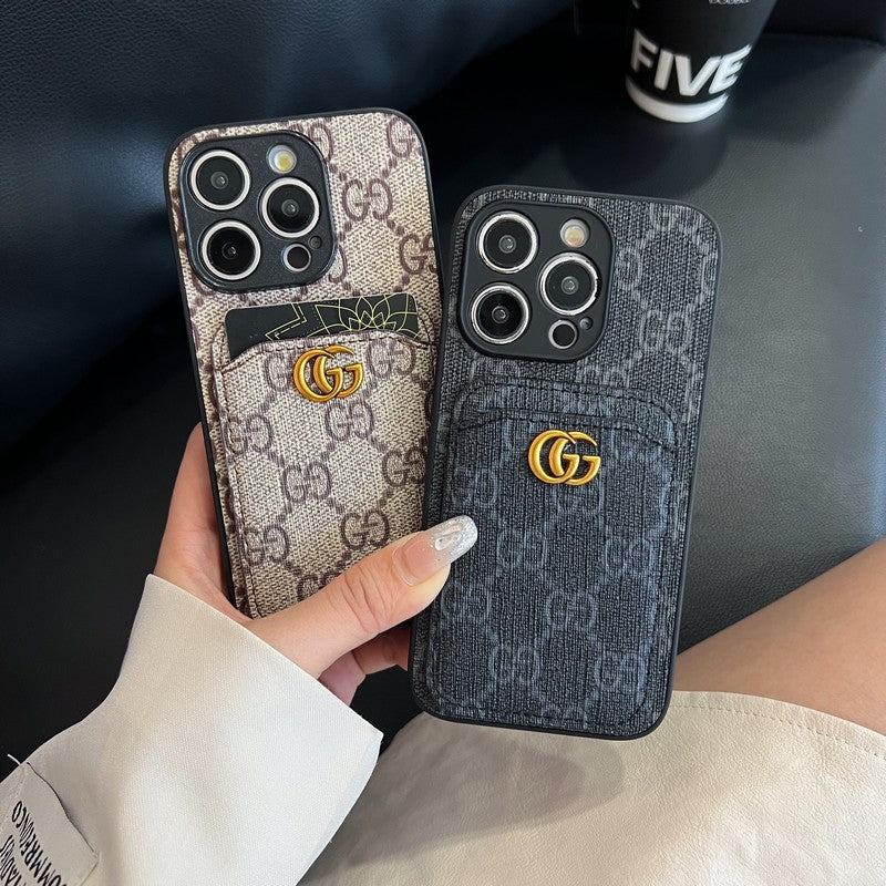 Caso do iPhone clássico de bolsa de cartão GG