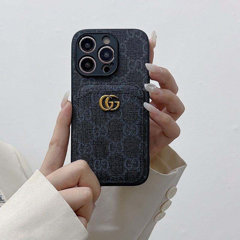 Caso do iPhone clássico de bolsa de cartão GG
