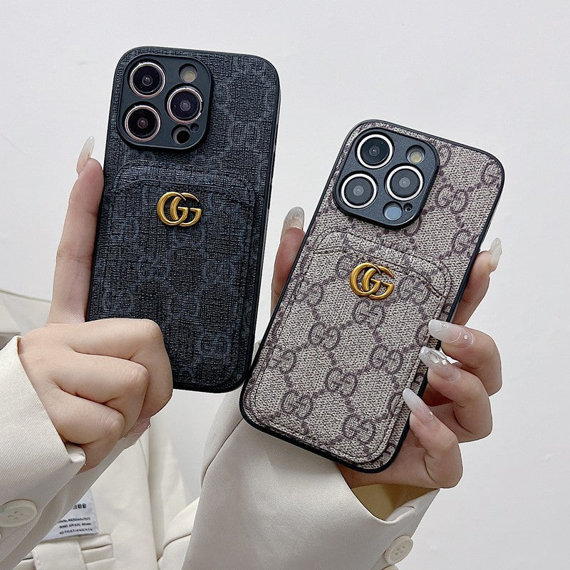 Caso do iPhone clássico de bolsa de cartão GG