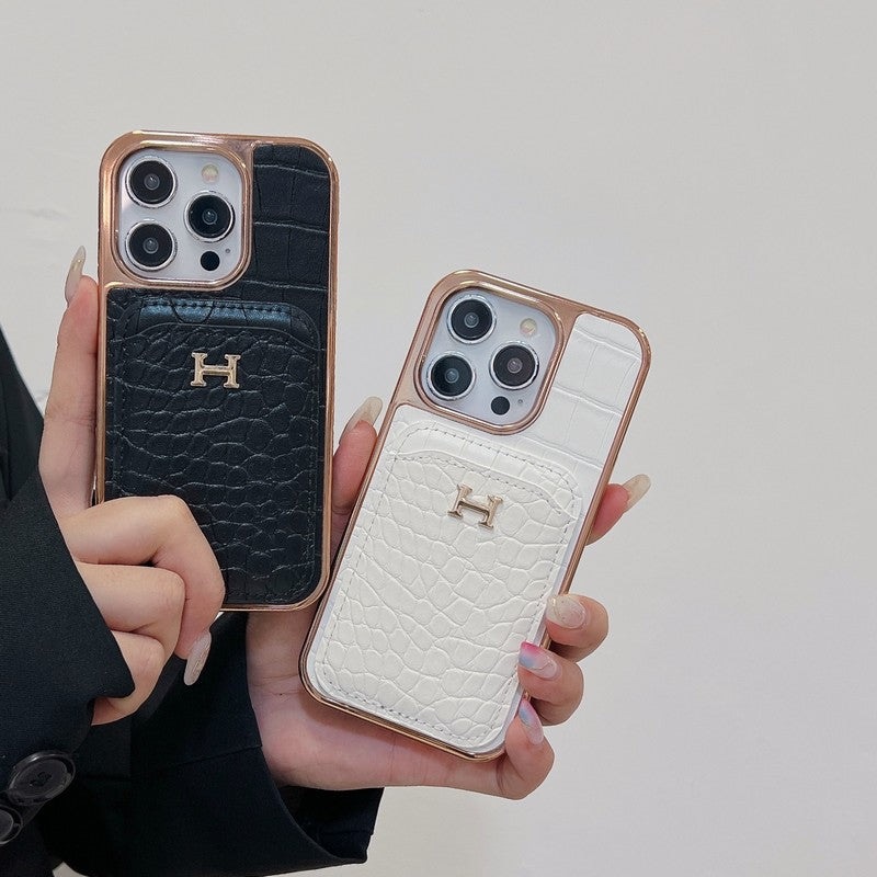 H Rose Gold Leather iPhone -veske